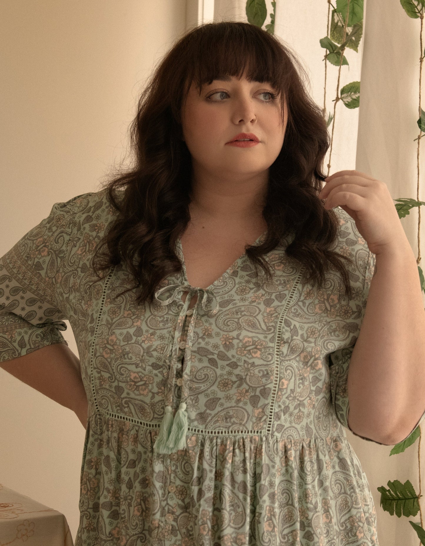 Nelly Dress A-line Bohemian Print Tassels Green