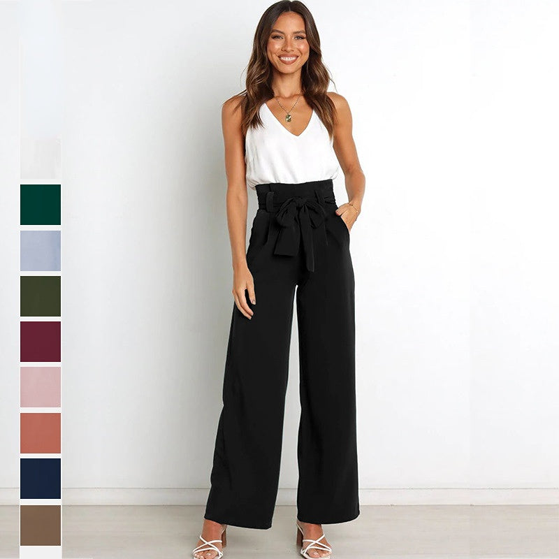 Women's Casual Wide-Leg Trousers with Belt