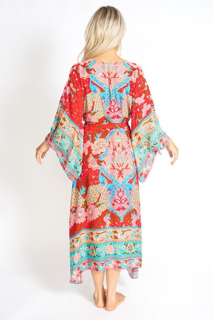 Ayaka Peacock Floral Maxi Kimono Style Dress