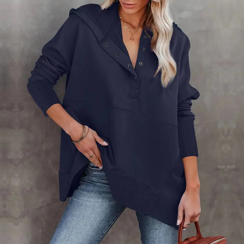 Simple Button Thickened Loose Sweatshirt