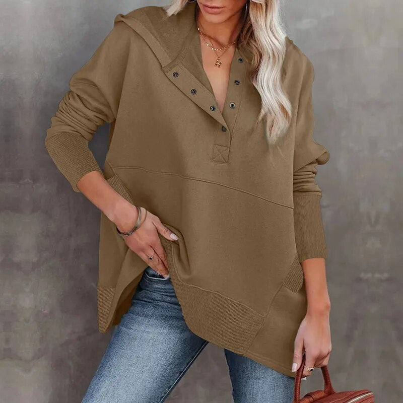 Simple Button Thickened Loose Sweatshirt