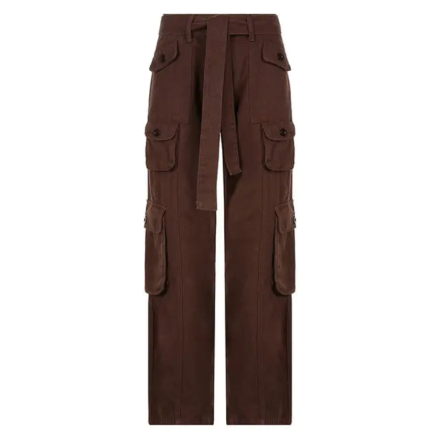 Button Low Waist Women's Cargo and Denim Pants