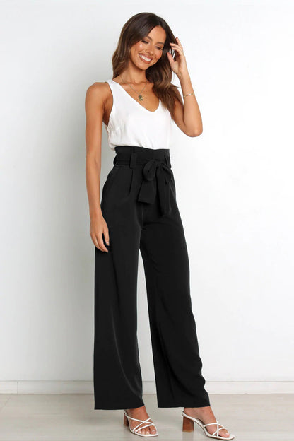 Women's Casual Wide-Leg Trousers with Belt