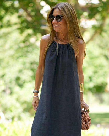 Hanging Neck Cotton Hemp Dress