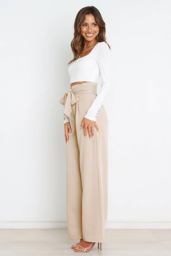 Women's Casual Wide-Leg Trousers with Belt