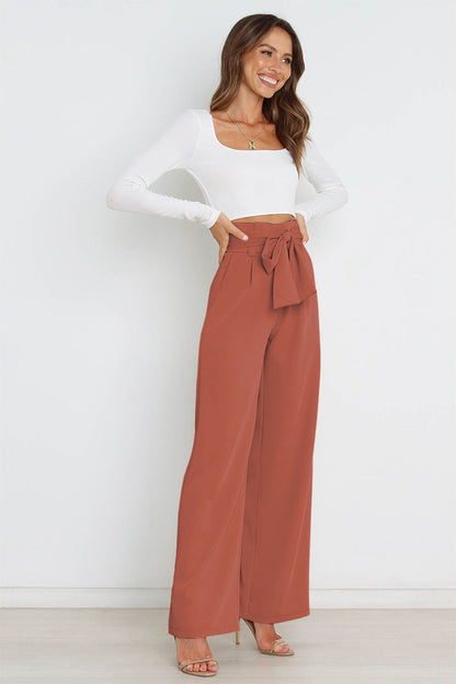 Women's Casual Wide-Leg Trousers with Belt