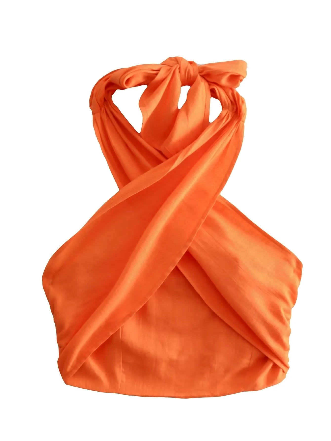 Cotton Linen Orange Ruched Crop Top