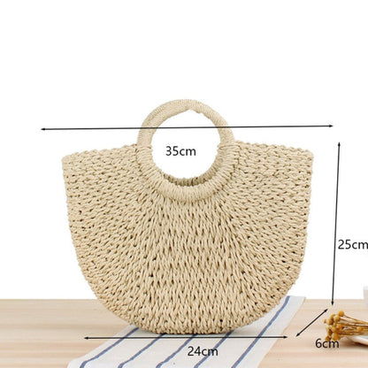 Summer Top Handle Semi Circle Straw Bag