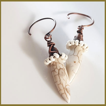 Copper Wire Wrapped Howlite Spike Earrings