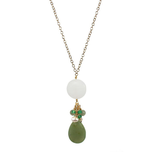 Jade and Sea Glass Drop Pendant Necklace