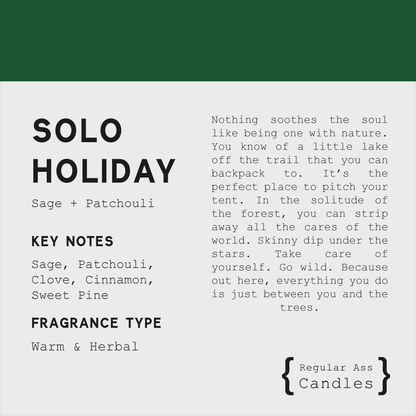 Solo Holiday, Sage + Patchouli 11oz Candle