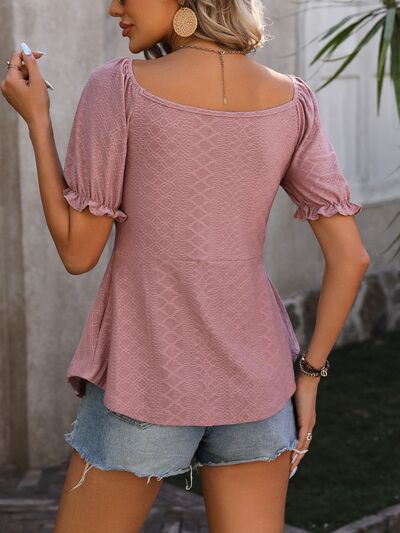 Ruched V-Neck Flounce Sleeve Blouse