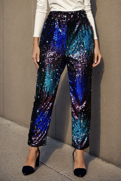 Sequin Contrast High Waist Pants