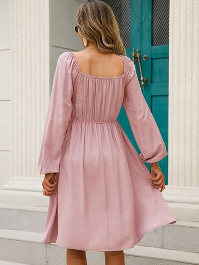 Off-Shoulder Balloon Sleeve Smocked Dress